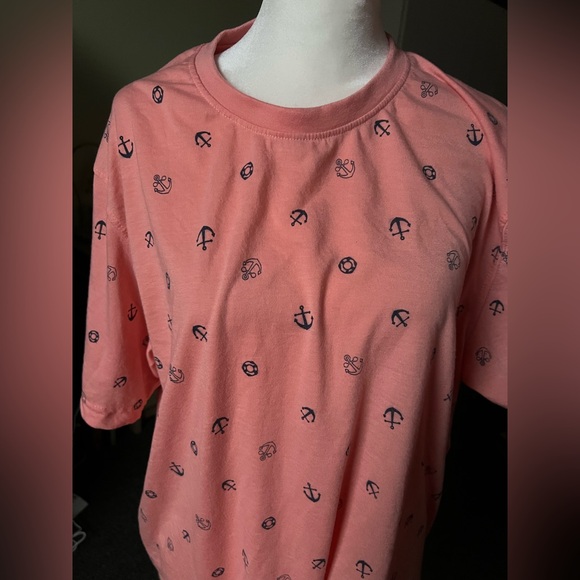 Pastel Orange & Black Sailor Anchor Print Short-Sleeve Casua Crewneck T-Shirt XL - Picture 8 of 16